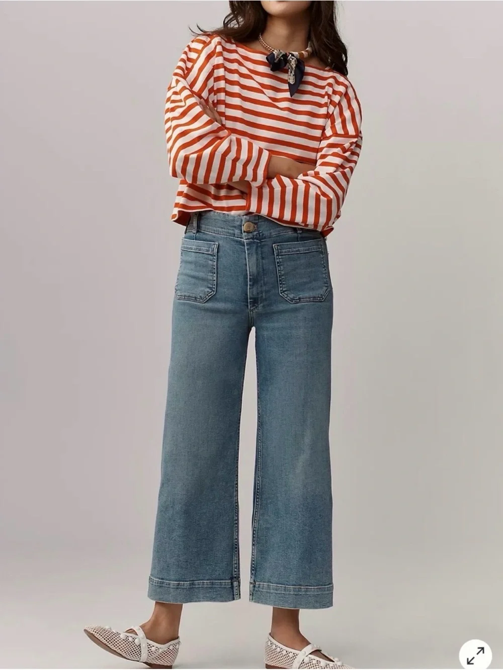 Maeve Anthropologie The Colette Jeans 27 Wide Leg Crop Patch Pocket Blue